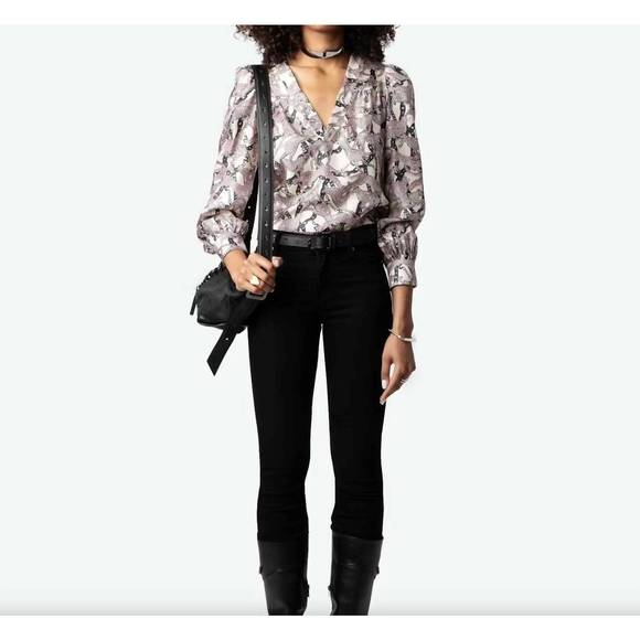 NEW ZADIG & VOLTAIRE telia twill wild chaines top in ecru - Picture 2 of 6